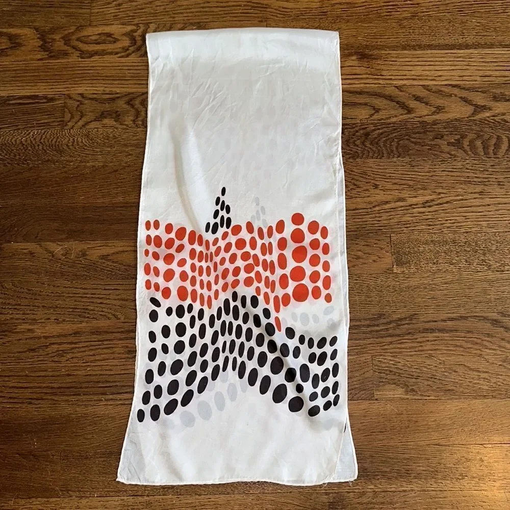 Vintage orange & black spotted mid century white polyester long‎ scarf